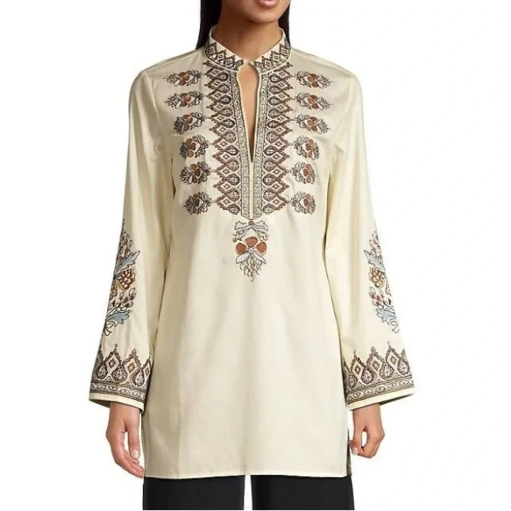 NWT TORY BURCH FRENCH CREAM EMBROIDERED TUNIC SIZE XL‎ BLOUSE